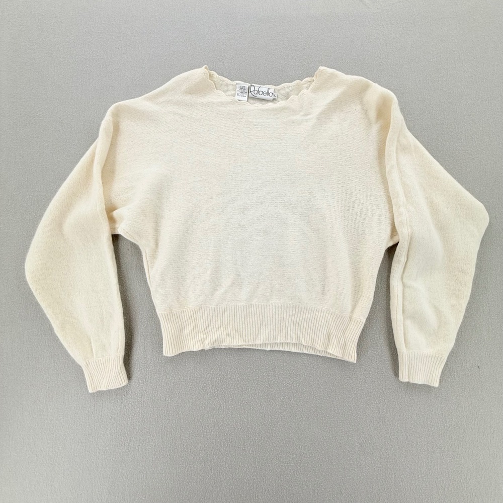 Rafaella Angora Rabbit Soft Lambswool Cream Cropped Quiet Luxury Sweater Women L